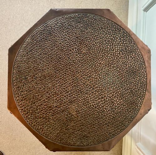 ARTS AND CRAFTS OAK OCTAGONAL COPPER TOP CRICKET TABLE - ADDITIONAL PHOTO 4
