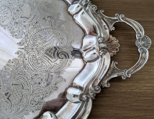 FINE QUALITY 19TH CENTURY SILVER PLATED TRAY OF GENEROUS PROPORTIONS - ADDITIONAL PHOTO 3