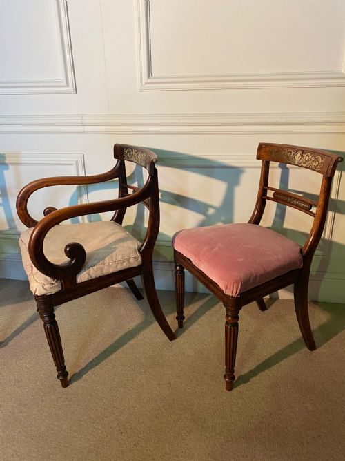 FINE SET OF EIGHT REGENCY BRASS INLAID DINING CHAIRS - ADDITIONAL PHOTO 2