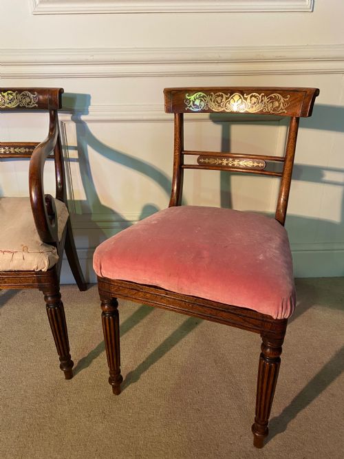 FINE SET OF EIGHT REGENCY BRASS INLAID DINING CHAIRS - ADDITIONAL PHOTO 5