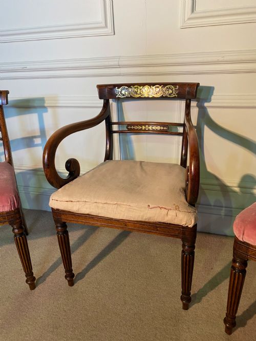 FINE SET OF EIGHT REGENCY BRASS INLAID DINING CHAIRS - ADDITIONAL PHOTO 6