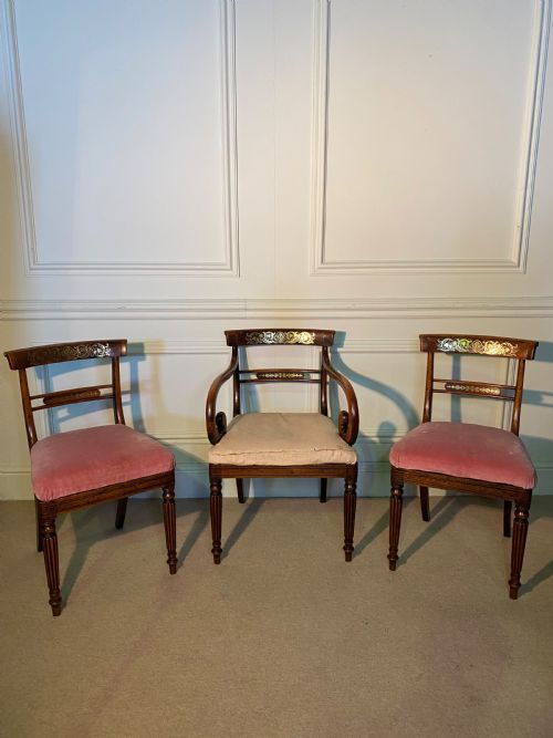 FINE SET OF EIGHT REGENCY BRASS INLAID DINING CHAIRS - ADDITIONAL PHOTO 7
