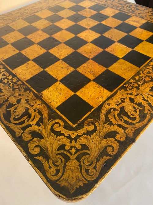 FINE CHESS TABLE REGENCY PENWORK EBONISED CHESS GAMES TABLE ATTRIBUTED TO GEORGE MERRIFIELD - ADDITIONAL PHOTO 2