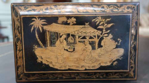 FINE EARLY REGENCY CHINOISERIE PENWORK TEA CADDY C1800 - ADDITIONAL PHOTO 5
