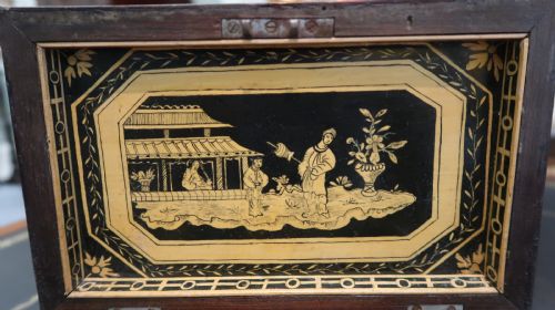 FINE EARLY REGENCY CHINOISERIE PENWORK TEA CADDY C1800 - ADDITIONAL PHOTO 6