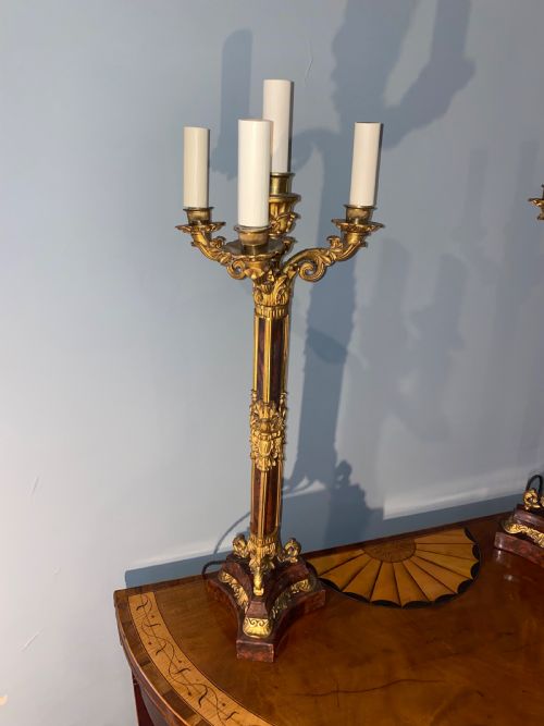 RARE PAIR OF MARBLE GILT ORMOLU CANDLESTICKS LAMPS - ADDITIONAL PHOTO 1