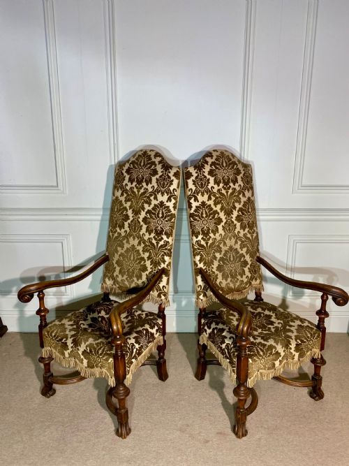 PAIR OF CAROLEAN 17TH CENTURY STYLE HIGH BACK SCROLL ARM CHAIRS - ADDITIONAL PHOTO 1