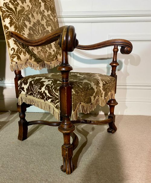 PAIR OF CAROLEAN 17TH CENTURY STYLE HIGH BACK SCROLL ARM CHAIRS - ADDITIONAL PHOTO 2