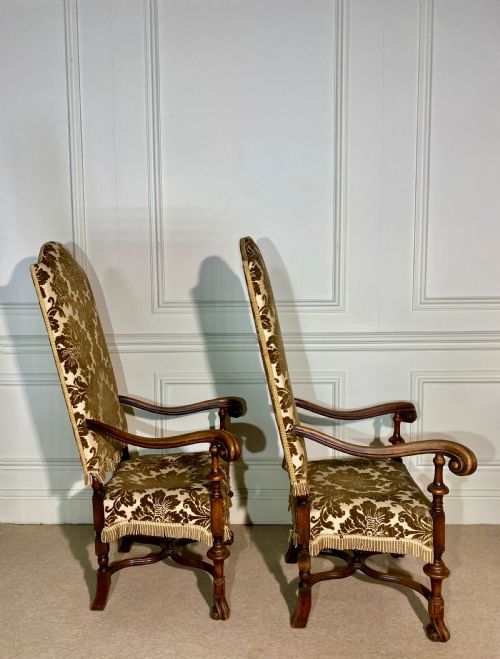 PAIR OF CAROLEAN 17TH CENTURY STYLE HIGH BACK SCROLL ARM CHAIRS - ADDITIONAL PHOTO 5