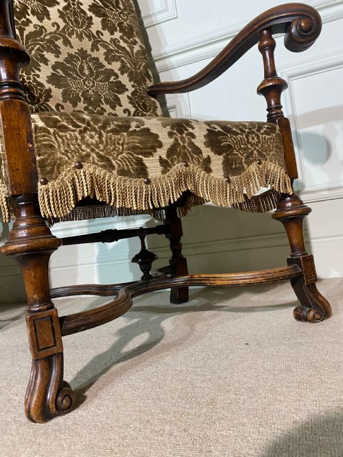 PAIR OF CAROLEAN 17TH CENTURY STYLE HIGH BACK SCROLL ARM CHAIRS - ADDITIONAL PHOTO 8