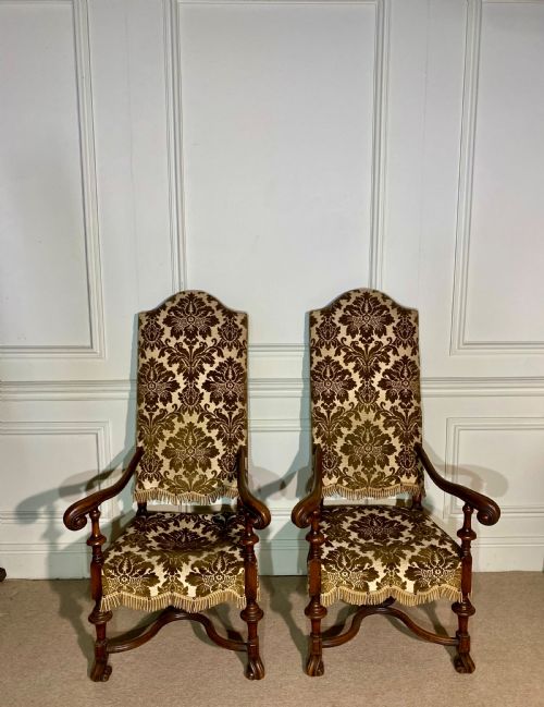 PAIR OF CAROLEAN 17TH CENTURY STYLE HIGH BACK SCROLL ARM CHAIRS - ADDITIONAL PHOTO 9