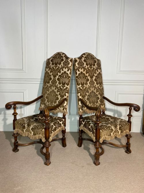 PAIR OF CAROLEAN 17TH CENTURY STYLE HIGH BACK SCROLL ARM CHAIRS - ADDITIONAL PHOTO 10