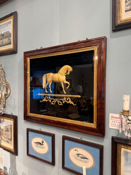 19th Century Gilt Bronze Horse Mounted in a Rosewood Frame
