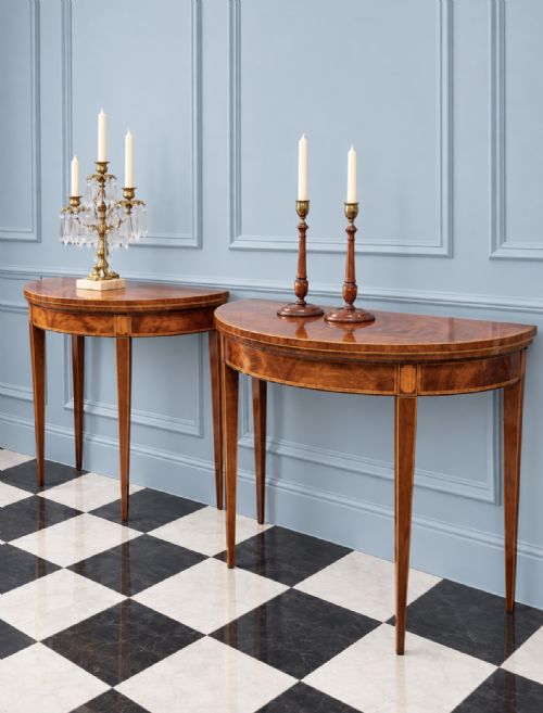 18th Century Pair of Sheraton Demi Line Card Tables