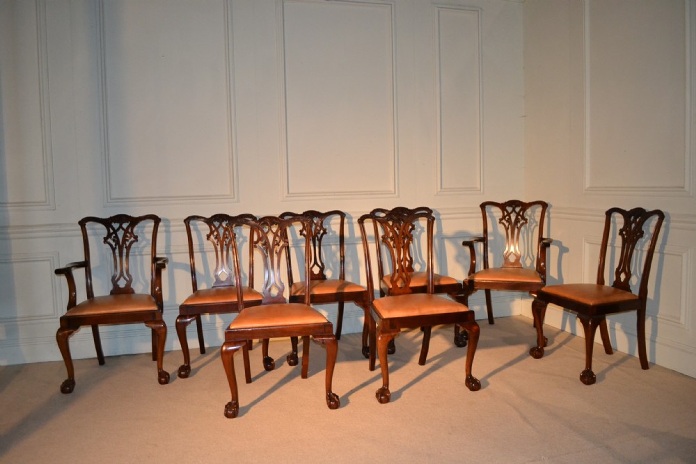 A Very good set of 8 Chippendale ball and claw dining chairs.