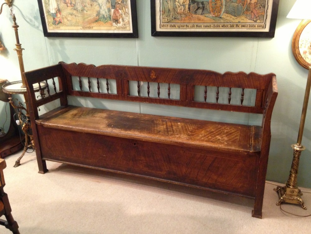 19th Century pitch pine settle in original condition 