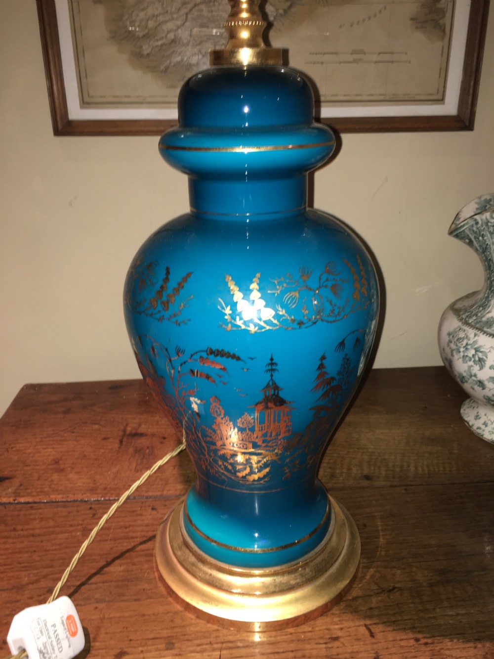A Fabulous glazed turquoise chinoiserie table lamp View II
