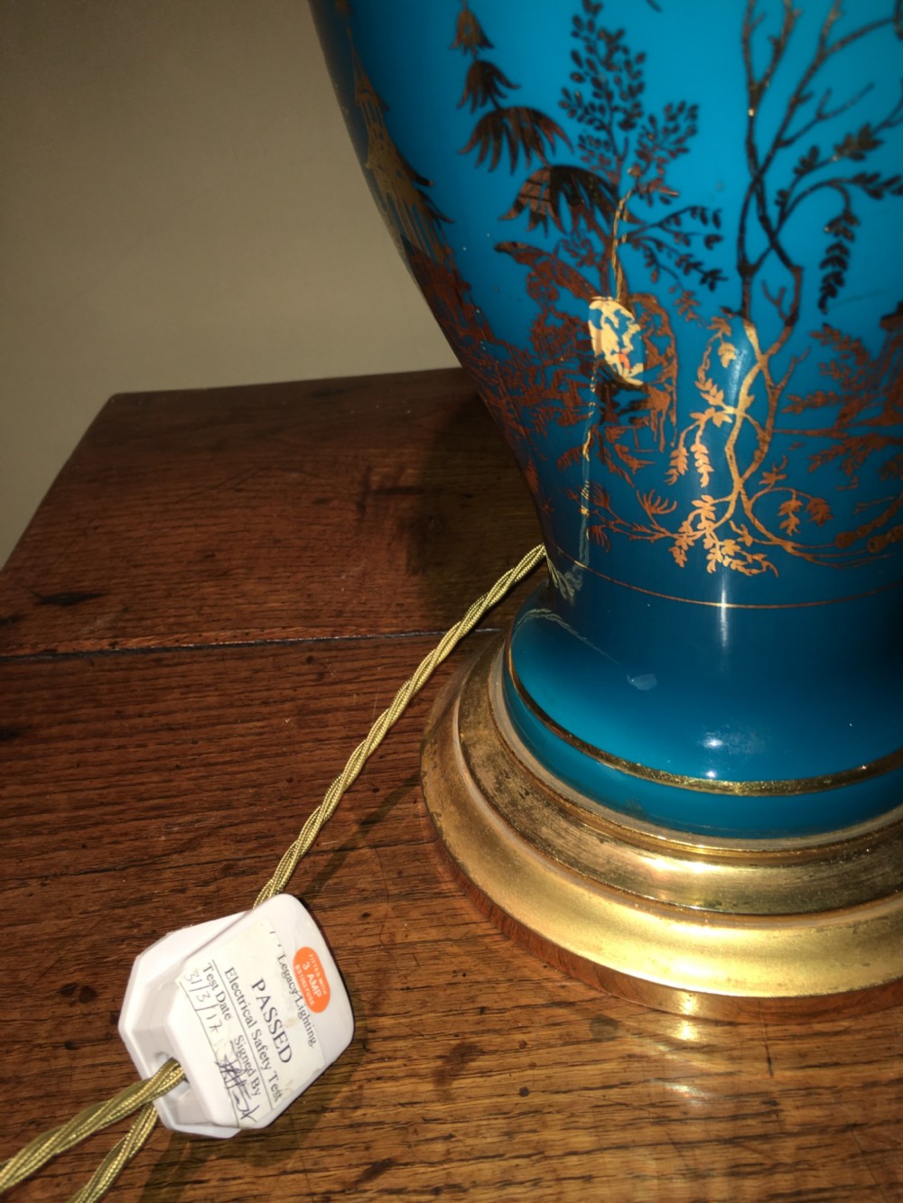 A Fabulous glazed turquoise chinoiserie table lamp View VII