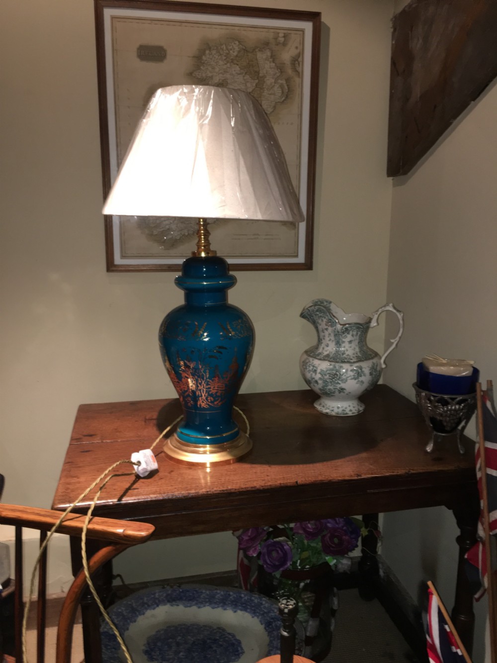 A Fabulous glazed turquoise chinoiserie table lamp View VIII