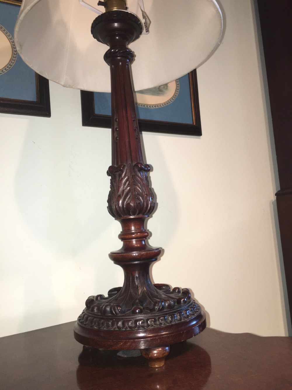 Beautiful Victorian Carved mahogany lamp View IV