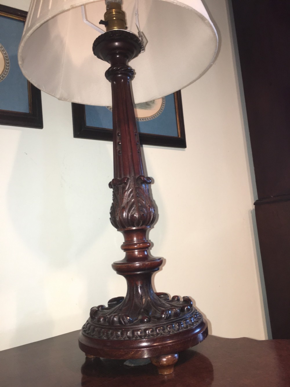 Beautiful Victorian Carved mahogany lamp View V