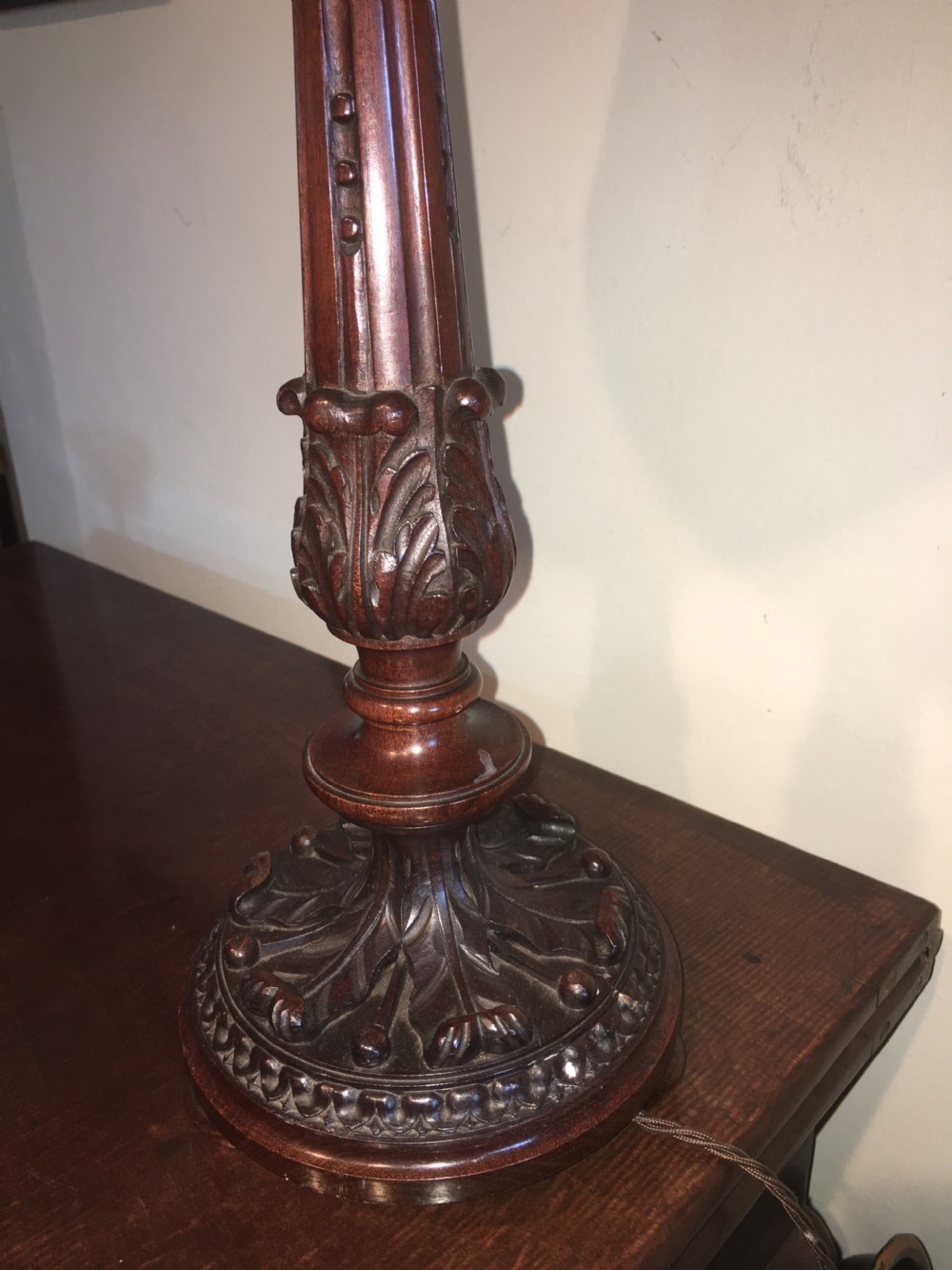Beautiful Victorian Carved mahogany lamp View VI