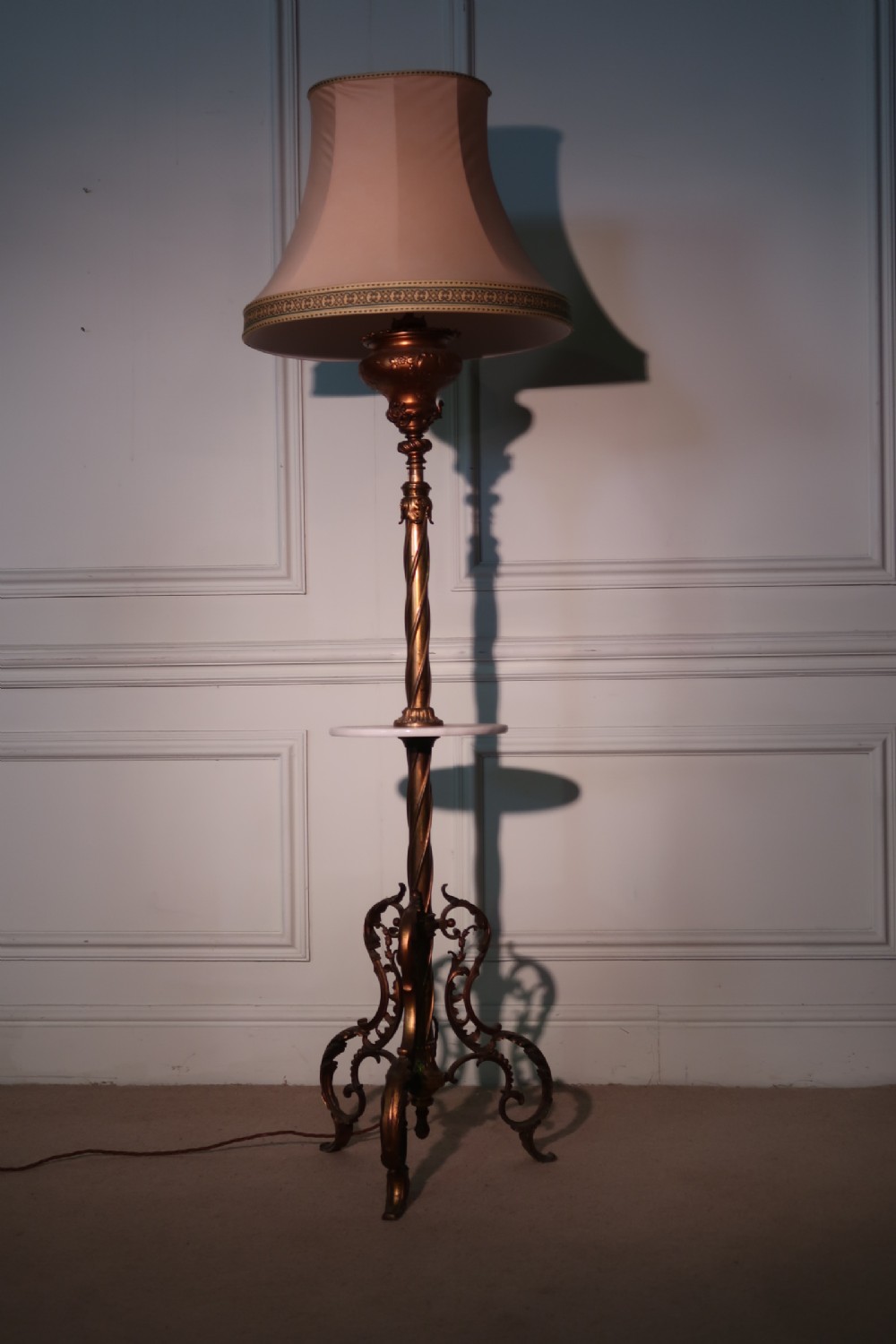 An impressive gilt bronzed telescopic standard lamp