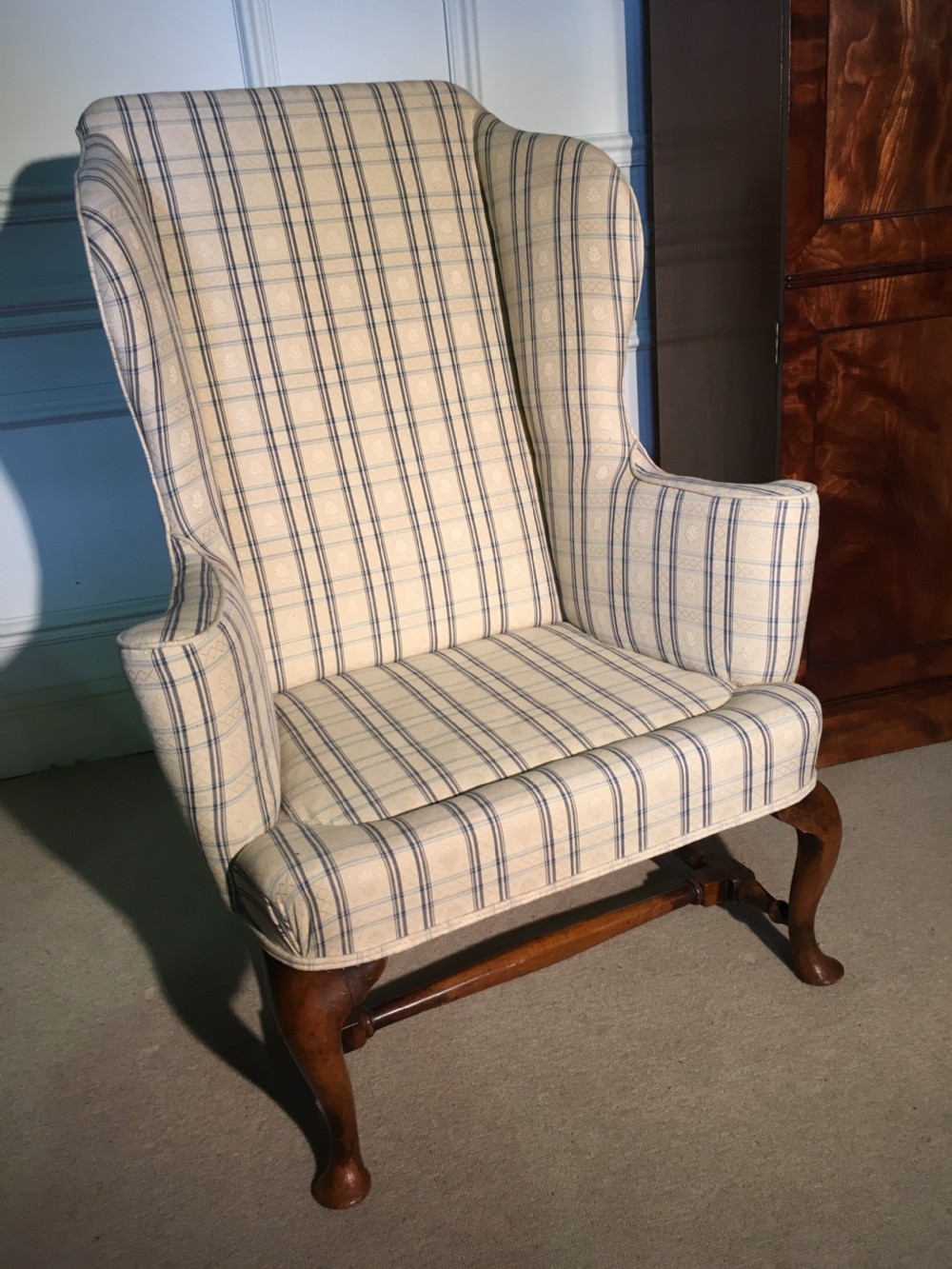 Queen Anne style walnut wing arm chair in superb condition View III