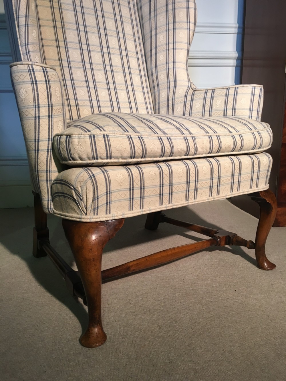 Queen Anne style walnut wing arm chair in superb condition View IV