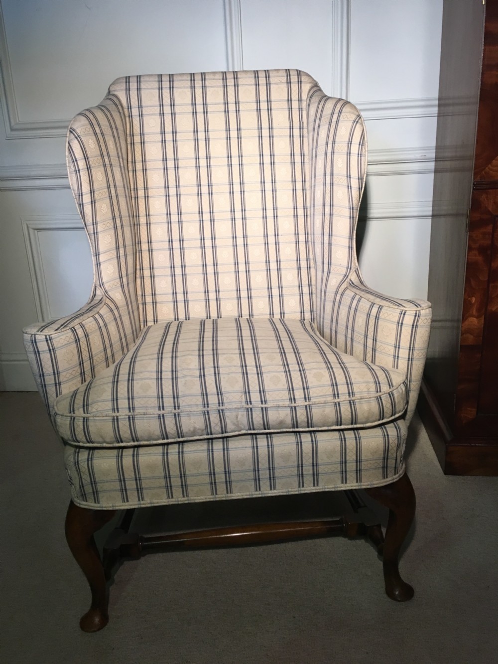 Queen Anne style walnut wing arm chair in superb condition View VII
