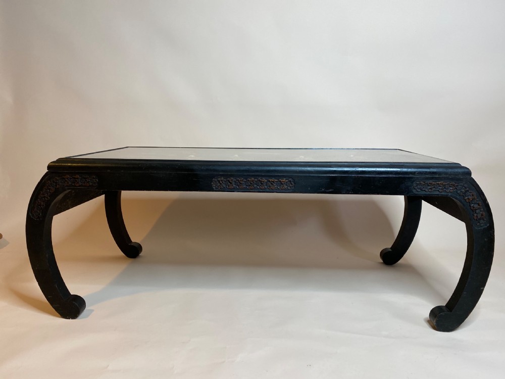 Chinoiserie style coffee table with glass top View II