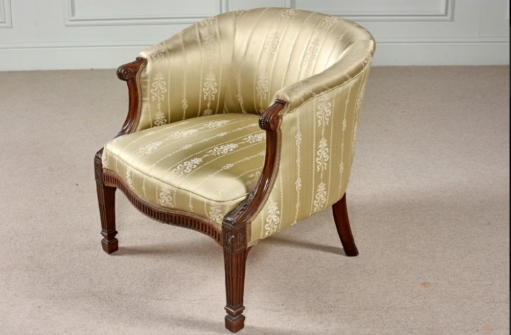 19th Century library chair in silk damask