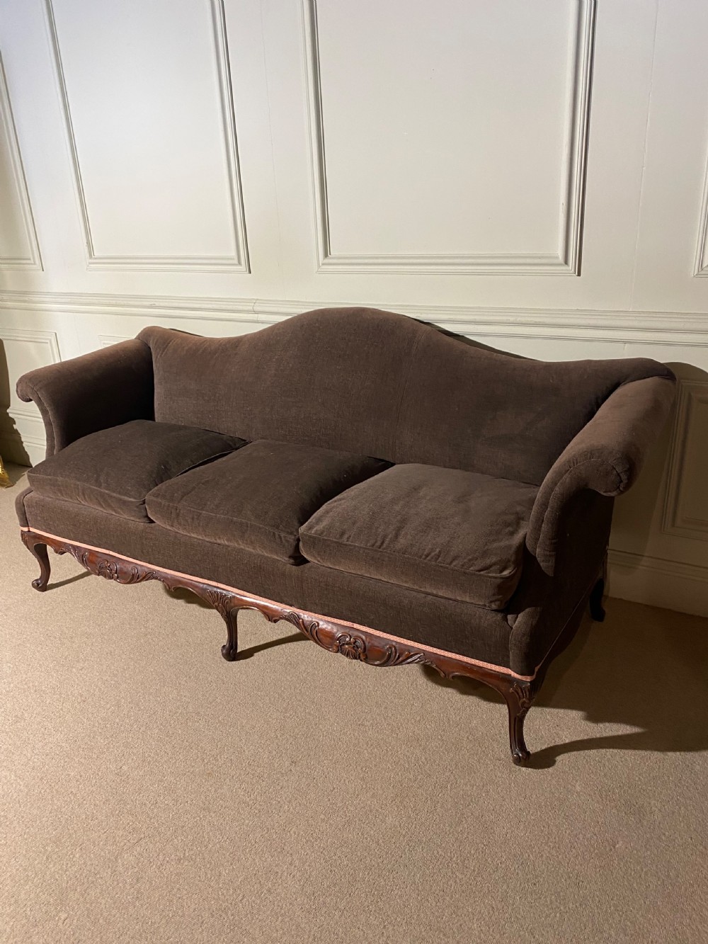 Queen Anne style camel back three seater sofa View II