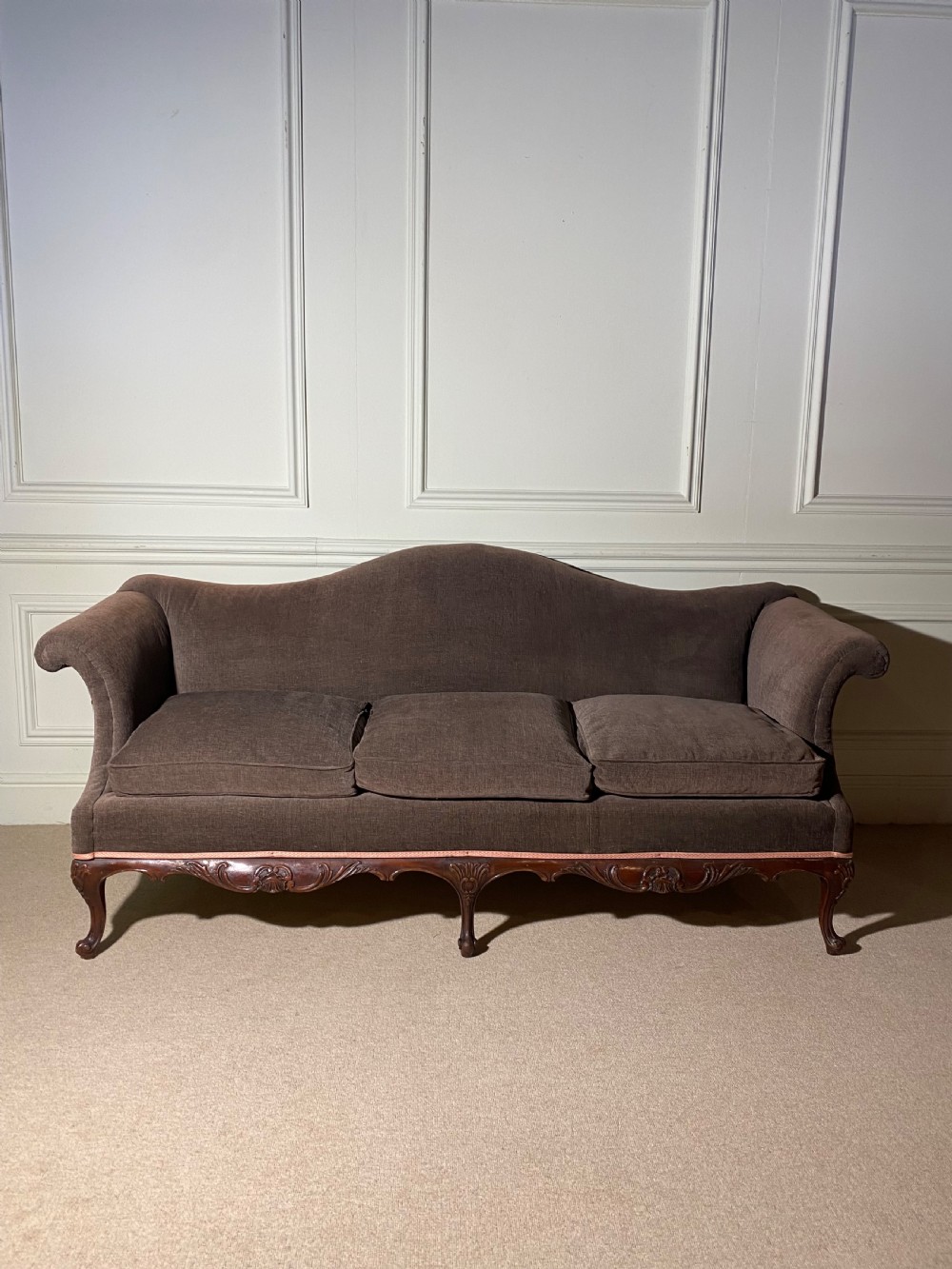Queen Anne style camel back three seater sofa View V