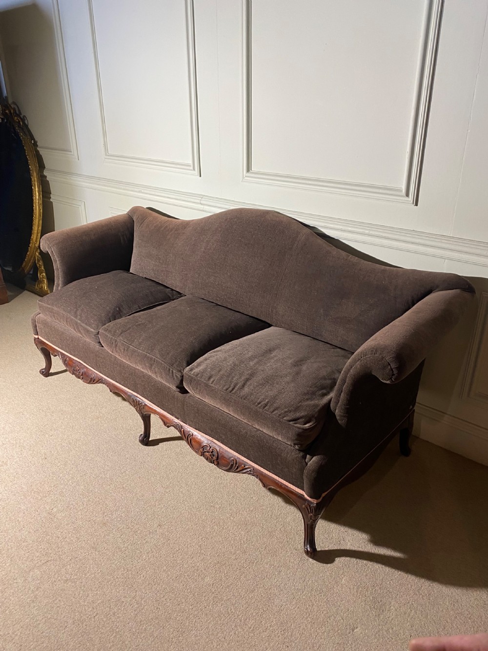 Queen Anne style camel back three seater sofa View VI