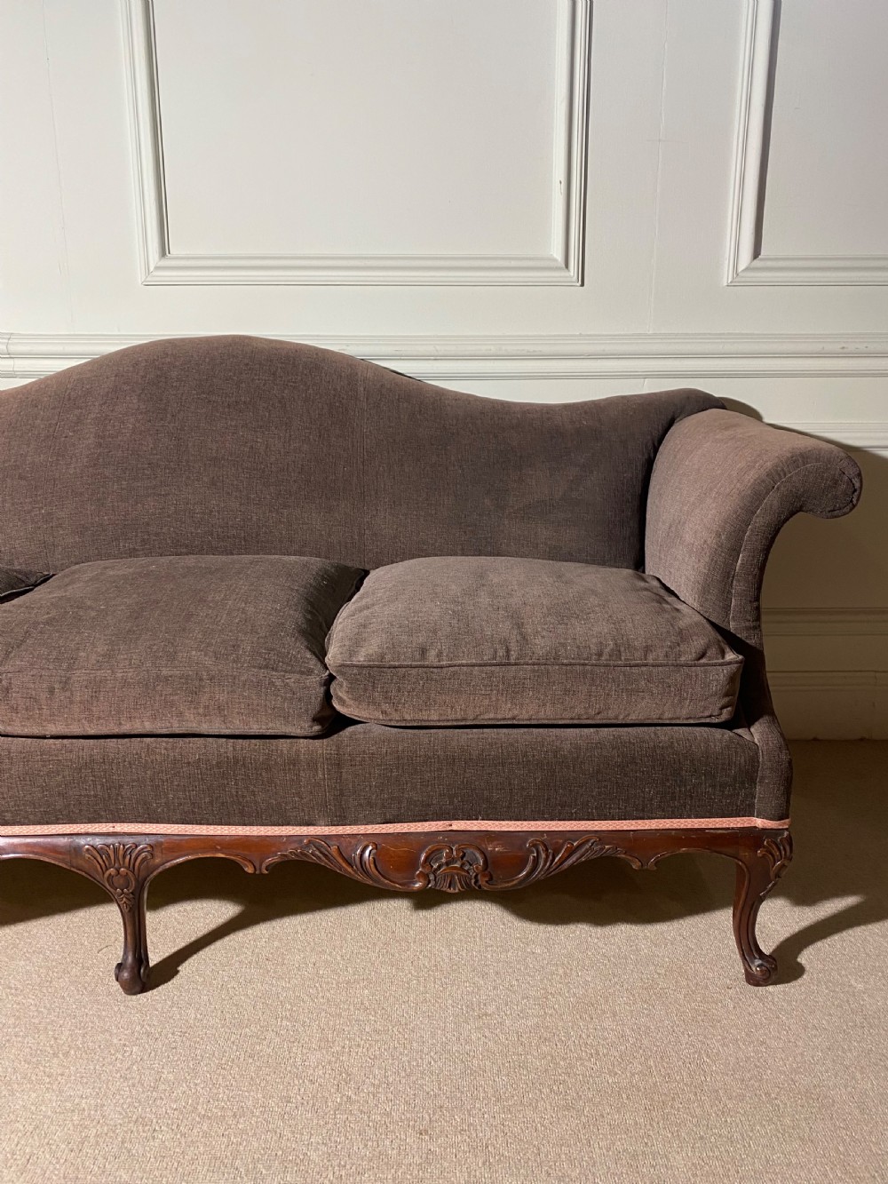 Queen Anne style camel back three seater sofa View VII
