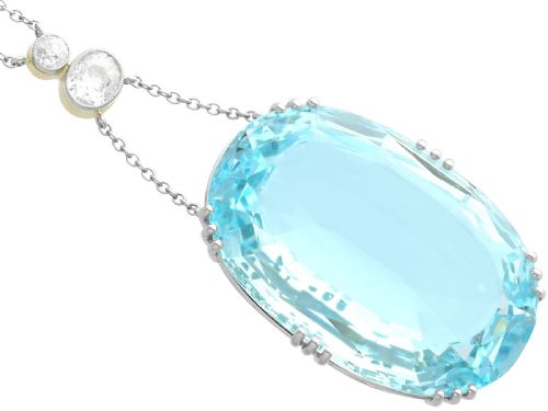 ANTIQUEVINTAGE 4834CT AQUAMARINE AND 070CT DIAMOND 18CT YELLOW GOLD AND PLATINUM NECKLACE - ADDITIONAL PHOTO 5