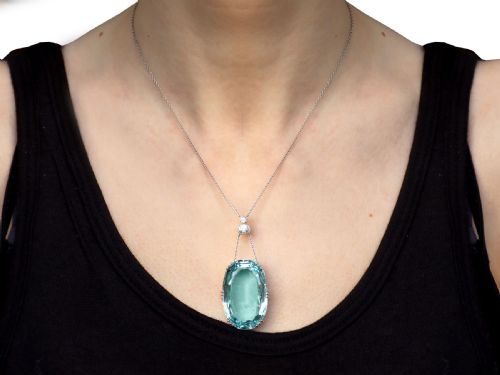 ANTIQUEVINTAGE 4834CT AQUAMARINE AND 070CT DIAMOND 18CT YELLOW GOLD AND PLATINUM NECKLACE - ADDITIONAL PHOTO 8