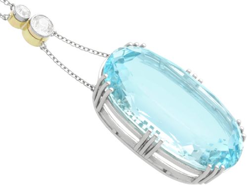 ANTIQUEVINTAGE 4834CT AQUAMARINE AND 070CT DIAMOND 18CT YELLOW GOLD AND PLATINUM NECKLACE - ADDITIONAL PHOTO 9