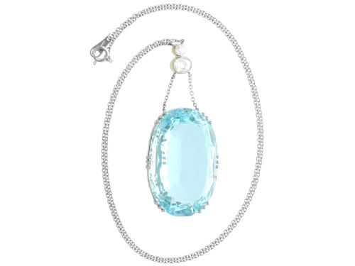 ANTIQUEVINTAGE 4834CT AQUAMARINE AND 070CT DIAMOND 18CT YELLOW GOLD AND PLATINUM NECKLACE - ADDITIONAL PHOTO 13