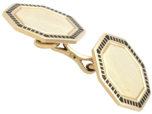 fig 2. Vintage 18ct Yellow Gold and Enamel Cufflinks by Cartier Circa 1945