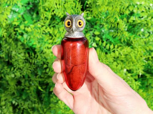 ANTIQUE VICTORIAN STERLING SILVER AND GLASS OWL SCENT BOTTLE 1889 - ADDITIONAL PHOTO 1