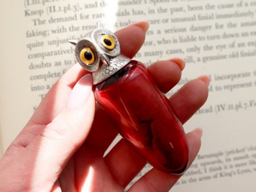 ANTIQUE VICTORIAN STERLING SILVER AND GLASS OWL SCENT BOTTLE 1889 - ADDITIONAL PHOTO 2