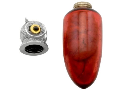 ANTIQUE VICTORIAN STERLING SILVER AND GLASS OWL SCENT BOTTLE 1889 - ADDITIONAL PHOTO 10