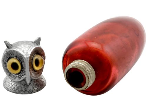 ANTIQUE VICTORIAN STERLING SILVER AND GLASS OWL SCENT BOTTLE 1889 - ADDITIONAL PHOTO 11