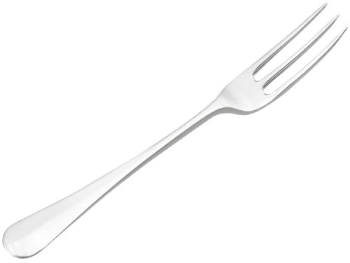 fig 2. A set of twelve antique sterling silver table forks featuring three tines and smooth Hanoverian pattern handles arranged side by side.