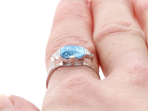 ANTIQUE 284CT AQUAMARINE AND 010CT DIAMOND AND 18CT WHITE GOLD DRESS RING CIRCA 1935 - ADDITIONAL PHOTO 11