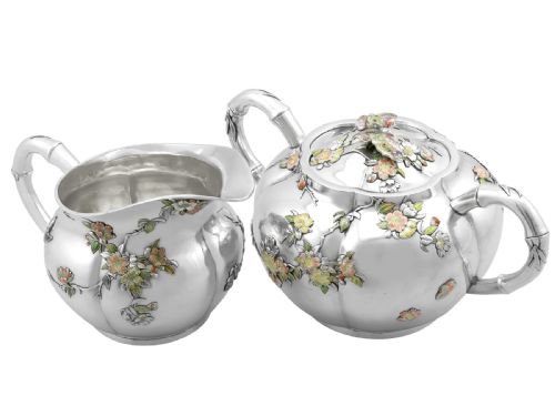 fig 2. Antique Japanese Silver and Enamel Cream Jug and Sugar Bowl Circa 1890