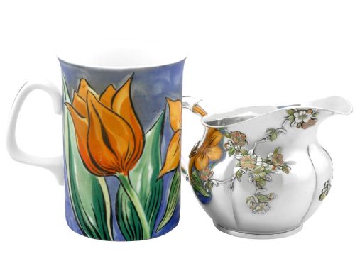fig 3. Antique Japanese Silver and Enamel Cream Jug and Sugar Bowl Circa 1890