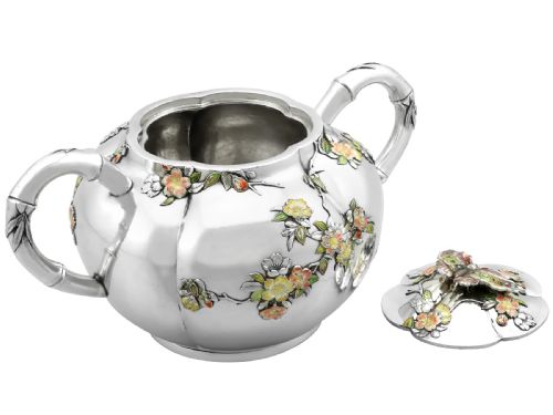 fig 4. Antique Japanese Silver and Enamel Cream Jug and Sugar Bowl Circa 1890